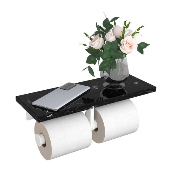 Luxdecor 2 Roll Marble Toilet Paper Holder with Shelf SUS304 Steel